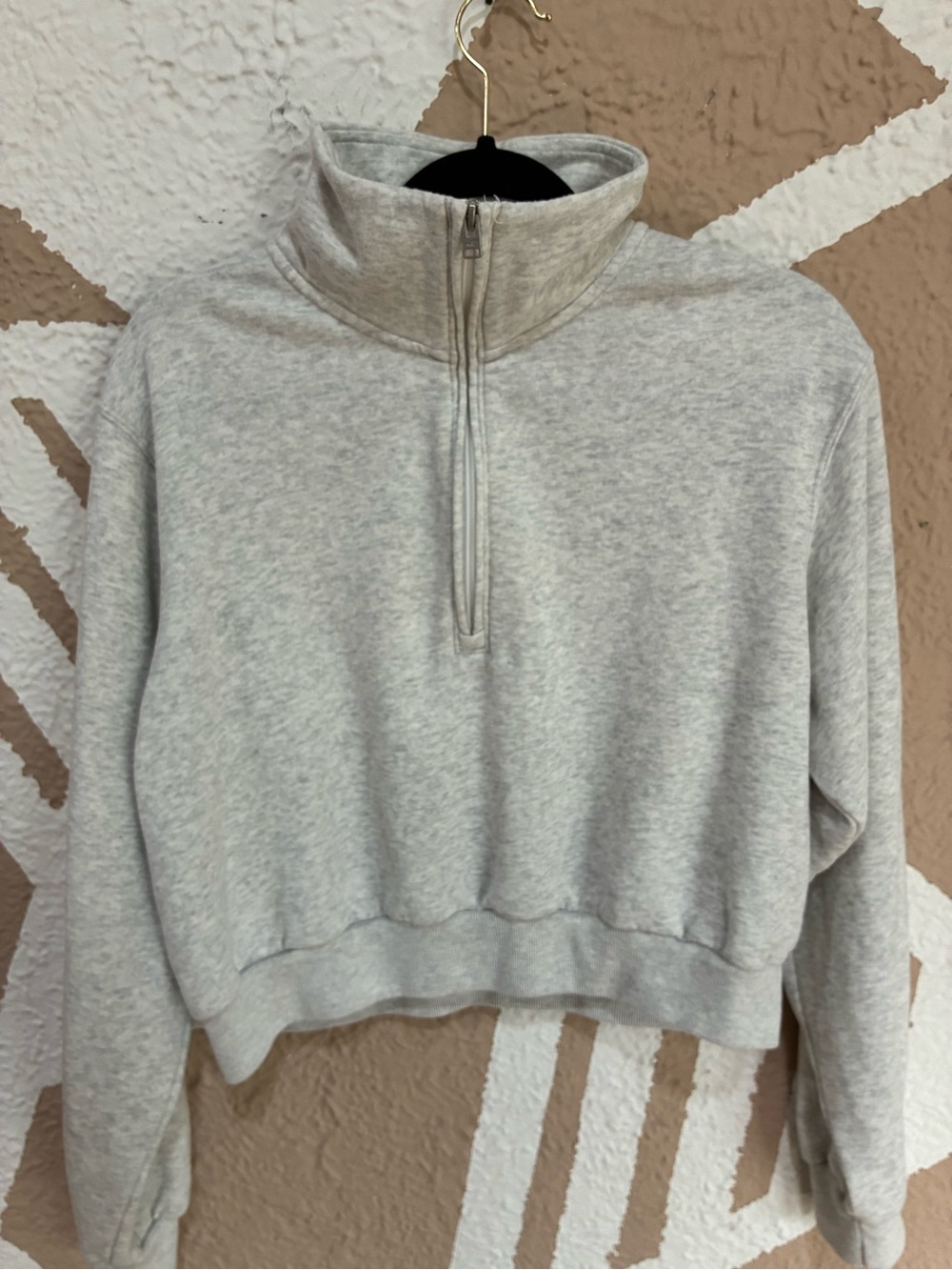 Hollister Light Gray Cropped Quarter-Zip Pullover - Picture 5 of 6